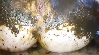 Dirty cunt covered in sticky shit
