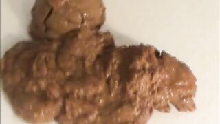 Fat pussy brunette lady poops in bathroom