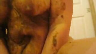 Riding cock in scat sex
