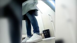 Sweet blonde girl dropping hard load on the floor