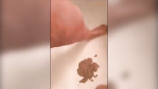 Blonde milf shitting a big quantity of diarrhea in white panty