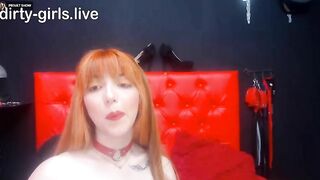 Hot naked redhead babe masturbates and eat shit