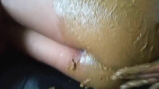 Thick hairy ebony babe spread legs for pooping