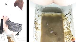 Japanese girl's huge enema expulsion on the wall