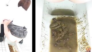 Japanese girl's huge enema expulsion on the wall