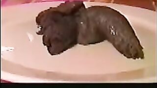 Mature brunette lady pooping hard