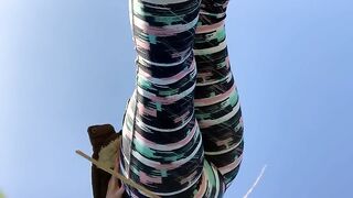 Chubby ass lady pooping outdoor pov