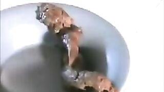 Lovely small tits brunette babe pooping