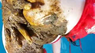 Smearing shit on her ass