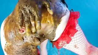 Smearing shit on her ass