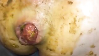 Closeup of thick and pooping asshole