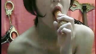 Girl licking tasty scat dildo