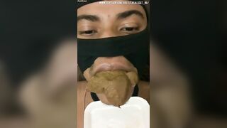 Yummy big booty lady poops on slave