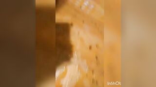 Cheeky dark babe with chubby round ass poop teasing