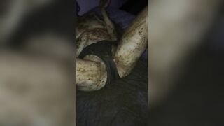 Nasty horny babe smearing shit in sexy play