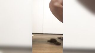 Skinny brunette girl masturbates and poop