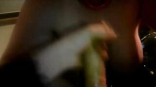 Girl fucks a hotdog and eats it