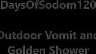 Masked busty lady sucking dirty cock in the grass