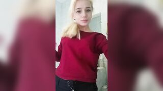 Skinny blonde teeny girl pooping