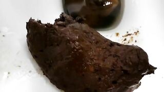 Girl squats and takes a huge shit in the toilet